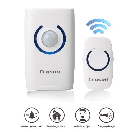 Kumiba Croson Multi-function Wireless doorbell Operating Range up to 500 ft with 36 Chimes1 Transmitter with 1 ReceiverWhite