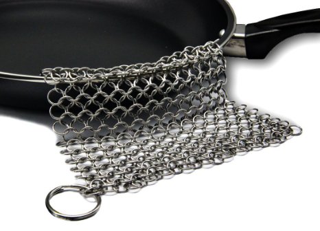 Cotop Cast Iron Cleaner 7*7 inch Premium 304 Stainless Steel Chainmail Scrubber With Ring
