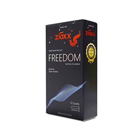 Zioxx World's Thinnest Freedom Hydro Condoms, Water based, 12 Pack (Black)