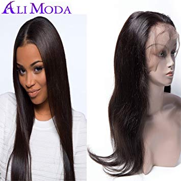 Ali Moda Pre Plucked Silky Straight 360 Lace Front Wig Malaysian 130% Density With Baby Hair Bleached Knots Cap Wig Human Virgin Hair Nature Hairline 20 inch