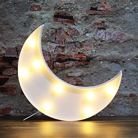 LED Moon Shaped Marquee Signs, Light Up Moon Night Lights Battery Operated Crescent Moon Lamp for Bedroom, Christmas, Birthday Party Decor-Moon(White)
