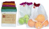 Eco Friendly See Through Washable and Reusable Produce Bags - Soft Premium Lightweight Nylon Mesh Large - 12 X 14 - Set of 5 Red Yellow Green Blue Purple  By Naturally ConsciousTM