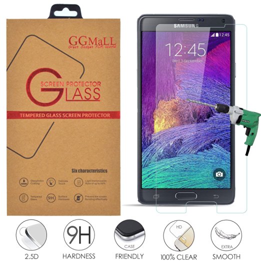 Note 4 Tempered Glass Screen Protector, (GG MALL) Samsung Galaxy Note 4 SM-N910 A /T /V /P /R4 /W8 /F 9h Hard Tempered Glass Screen Protector [0.26mm] Ballistics Glass