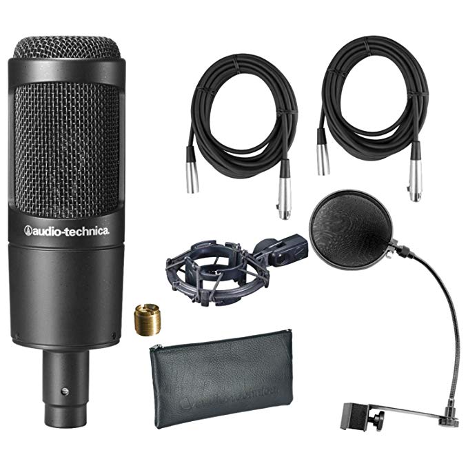 Audio Technica AT2035 W/Shock Mount , Pop Filter, and (2) 20' XLR Microphone Cable