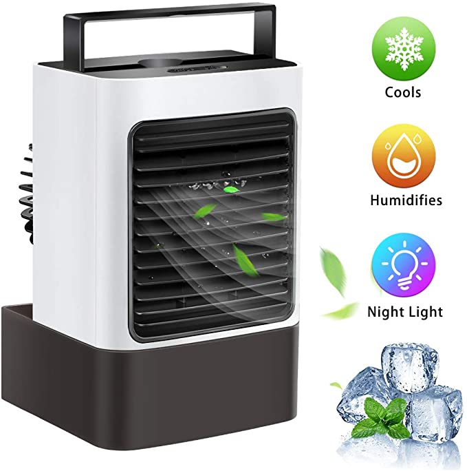 AMEIKO Portable Air Conditioner Fan, Personal Air Cooler Desk Fan Mini Space Evaporative Cooler Table Fan USB Rechargeable Fan with Handle, 3 Speeds Misting Fan for Room Home Office Dorm (White)