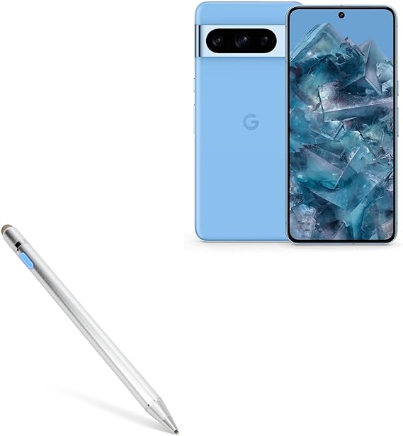 BoxWave Stylus Pen Compatible with Google Pixel 8 Pro - AccuPoint Active Stylus, Electronic Stylus with Ultra Fine Tip - Metallic Silver