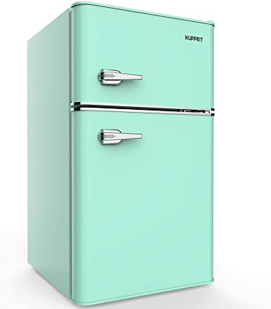 KUPPET Retro Mini Refrigerator 2-Door Compact Refrigerator for Dorm, Garage, Camper, Basement or Office, 3.2 Cu.Ft(Green)