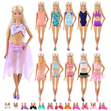 BARWA 5 Sets Swimwear Swimsuit Beach Bikini Bathing Clothes with Shoes for 11.5 Inch Doll