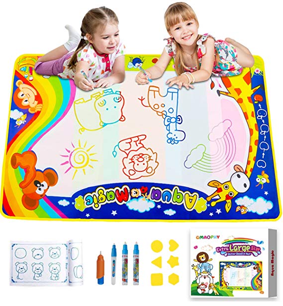 Aqua Magic Doodle Mat, Large Colorful Water Drawing Mat for Kids/Toddlers Learning Painting Coloring, Educational Toy Gift for Boys Girls Age 2/3/4/5/6 Years Old, Outdoor Toy with Box, Size 34" x 22"