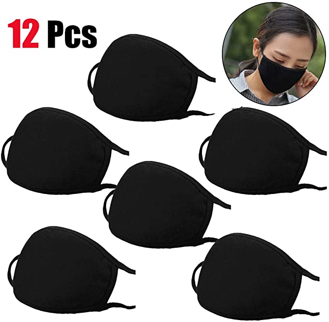 Running Pet 12 Pcs Unisex Mouth Mask Black Anti Dust Mask Anti Dust Pollution Face Mouth Mask, Washable Reusable Cloth Mouth Masks for Smoke Cycling Camping Travel