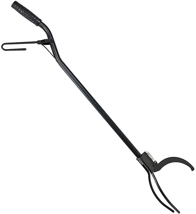 Sunnydaze Log Grabber Tongs - Heavy-Duty Outdoor/Indoor Tool for Wood-Burning Fire Pit or Fireplace - Black 36-Inch Claw with Easy Spring Lever Action