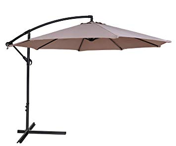 HERMO 123456 10 Ft Outdoor Offset Cantilever Patio Hanging Table Umbrella, Beige