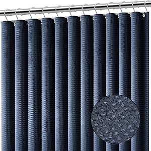 Clara Clark Navy Blue Shower Curtain - Waterproof Shower Curtains for Bathroom, Waffle Shower Curtain Fabric, Heavy Duty Bathroom Curtain, Fabric Shower Curtain 72x72, Hotel Style Cloth Shower Curtain