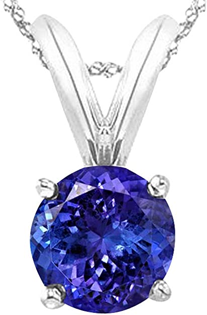 1/2-5 Carat Round Tanzanite 4 Prong Pendant Necklace (AAA Quality) W/ 16" Gold Chain