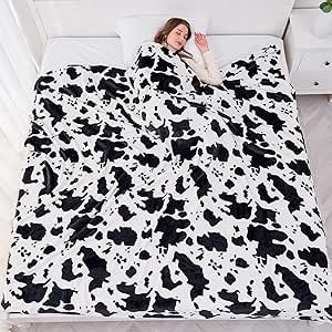 Viviland Fleece Blanket King Size Cow Print - 280GSM Lightweight Soft Fuzzy Cozy Plush King Blanket for Bed, 90x108 inches