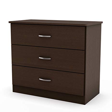 South Shore Libra Collection 3-Drawer Dresser, Chocolate with Metal Handles in Pewter Finish