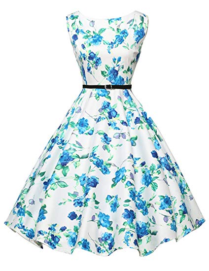 GRACE KARIN Boatneck Sleeveless Vintage Tea Dress Belt