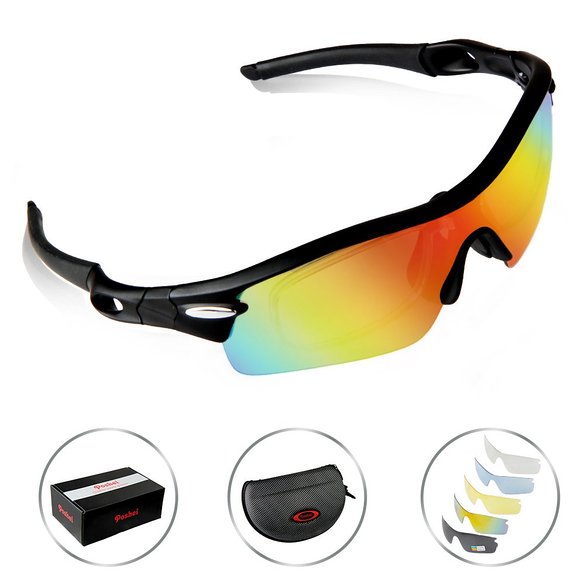 POSHEI P03 Polarized UV Protection Sports Glasses for Men or Women  Cycling Wrap Sunglasses with 5 Interchangeable Lenses Unbreakable  for Riding Driving Fishing Running Golf and Outdoor Activities