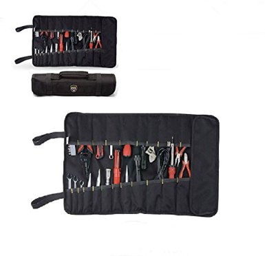 CycleMore Black Nylon Multi-Purpose 22-Pocket Socket Tool Roll Pouch / Bag / Carrier for Sets