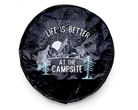 Camco Life is Better at Campsite 29" Vinyl Cover with Elastic Hem-Durable Design Keeps Dirt, Rain, and Sun Away from Your Spare Tire (53291)