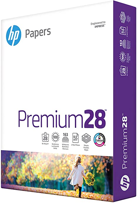 HP Printer Paper 8.5x11 Premium 28 lb 1 Ream 500 Sheets 100 Bright Made in USA FSC Certified Copy Paper HP Compatible 205200R