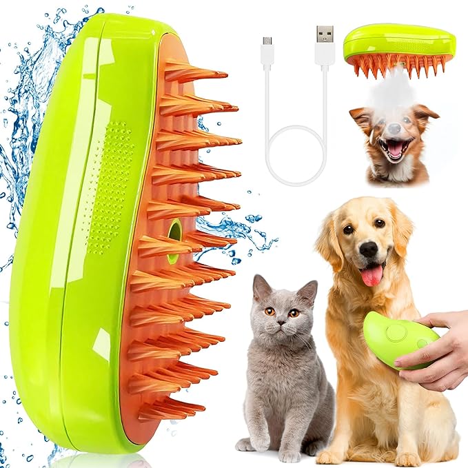 Cat Steam Brush 3in1 Steamy Cat Brush Self Cleaning Steamy Brush For Cats&Dogs,Steam Pet Brush For Cats Hair,Steamer Cat Brush With Water Spray& Cat Grooming Brush,Steaming Cat Brush For Shedding 1Pcs