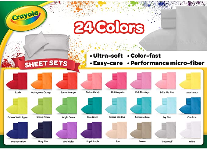 Crayola Soft Brushed Microfiber Bed Sheet Set Blue Berry Blue Twin