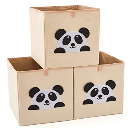 EZOWare Set of 3 Foldable Fabric Basket Bin, Collapsible Storage Cube for Nursery Home, Kids and Toddlers (13 x 15 x 13 inch, Panda)