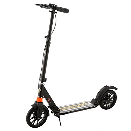 Ancheer Adult Kick Scooter with Hand Brake, Dual Suspension | Easy-Folding Height-Adjustable Commuter Street Push 2 Big Wheels Scooter for City Urban Riders Supports 220lbs Weight