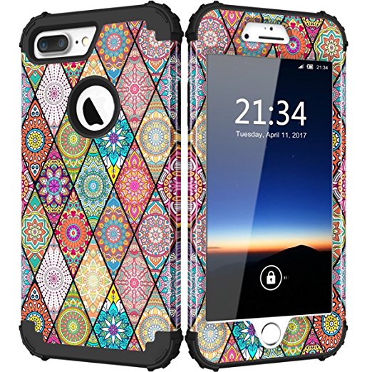 Hocase iPhone 7 Plus Case Vintage Flower Pattern Design Series Shock Absorbing Drop Protection Hybrid Dual Layer Protective Case for Apple iPhone 7 Plus 5.5-inch (2016) - Black