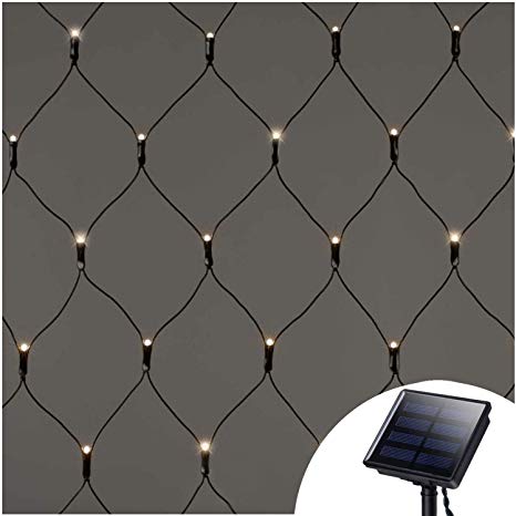 Solar Net Mesh String Lights Outdoor Waterproof,9.8ft x 6.6ft 200 LEDs Tree-wrap Lights,Dark Green Cable,8 Modes Decorative Lights for Party Christmas Wedding Garden Home Patio Lawn - Warm White