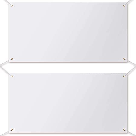 2 Pieces Large Banners Signs Polyester Oxford Cloth Sublimation Banner with Rope for Indoor Wall Outdoor Easy Hang Sign DIY Banner Sign for Business Office Supply (White,2 x 4 Feet)