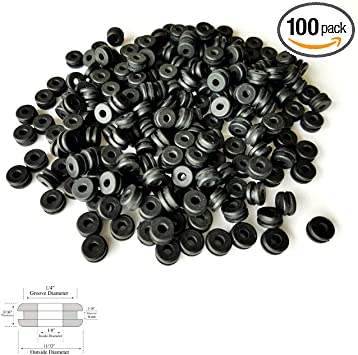 100 Count of Rubber Grommets 1/8" Inside Diameter- Fits 1/4" Diameter Holes