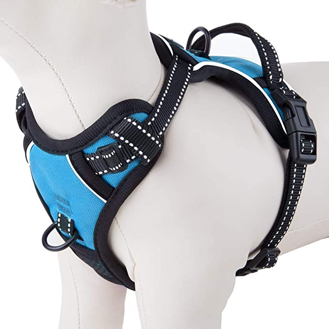 PHOEPET No Pull Dog Harness Reflective Adjustable with 2 Metal Leash Hooks and Soft Training Handle [Over The Head Design]