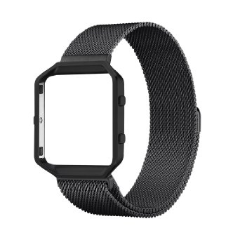 Fitbit Blaze Accessories Band Small, UMTele Rugged Metal Frame Housing with Magnet Lock Milanese Loop Stainless Steel Bracelet Strap Band for Fitbit Blaze Smart Fitness Watch Black (5.1''-7.9'')