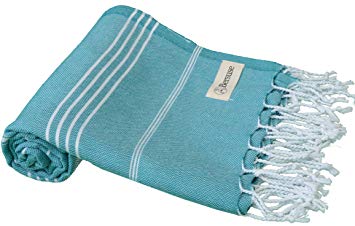 Bersuse 100% Cotton - Anatolia Turkish Towel - Bath Beach Fouta Peshtemal - Classic Striped Pestemal - 37X70 Inches, Aqua