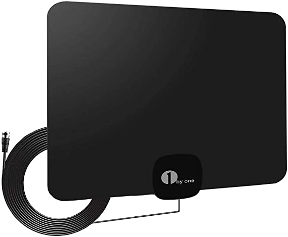 TV Aerial, 1byone Paper Thin Indoor HDTV Aerial with Excellent Performance for Digital Freeview and Analog TV Signals, VHF/UHF/FM, Window Aerial, Soft Design，4M Cable