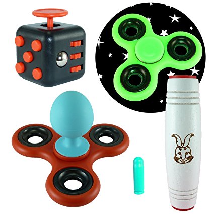 Best Fidget Spinner Set, Including Glow in the Dark Fidget Spinner, Red High Speed Tri Spinner, Black Fidget Cube and the New Fidget Stick Toy. 2 Free Surprising Bonuses Inside!