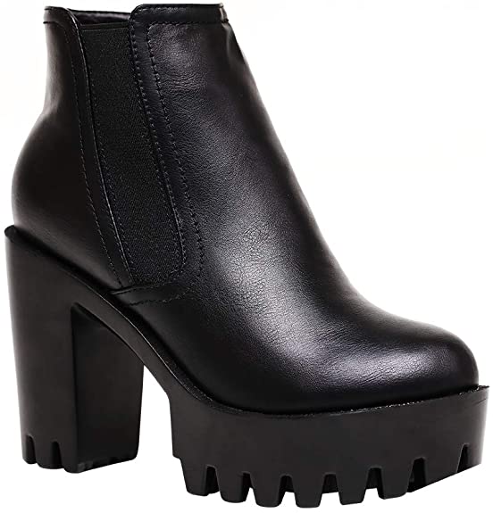 Kaptene Nellie-01 Womens Chunky Heel Ankle Cut Platform Booties