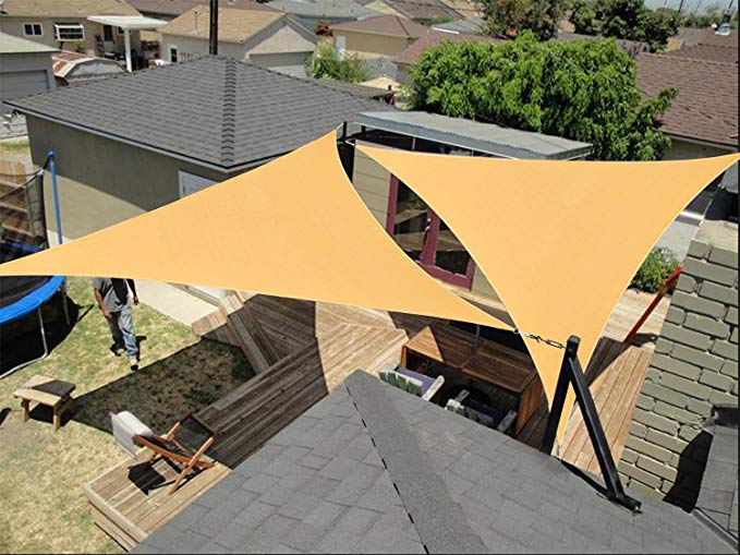 diig Outdoor Sun Shade Sail Canopy, 2 PCS 12' x 12' x 12' Triangle Shade Cloth Patio Cover - UV Resistant Fabric Awning Shelter for Garden Pergola Yard Carport (Sand Color)