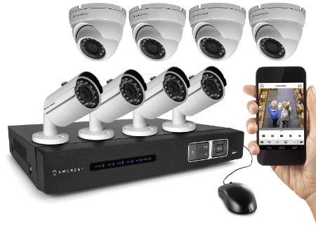 Amcrest 720P Tribrid HDCVI 8CH 2TB DVR Security Camera System w 4 x 1MP Bullet Cameras and 4 x 1MP Dome Cameras White