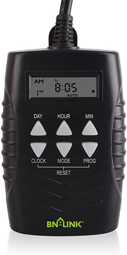 BN-LINK 7 Day Outdoor Heavy Duty Digital Programmable Timer BND/U78, 125VAC, 60Hz, Dual Outlet, Weatherproof, Heavy Duty, Accurate For Lamps Ponds Christmas Lights 1875W 1/2HP ETL Listed