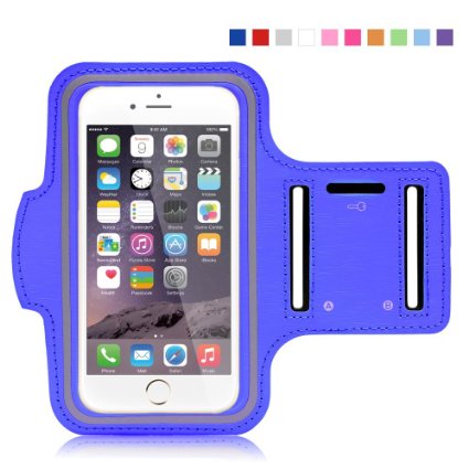MaxMall Universal Sport Jogging Running Walking Armband Fit for Apple iPhone 6 Plus, Samsung Galaxy Note 4 / 3 / 2,Droid Turbo and LG G3 ,Belt Wrist Strap GYM Arm Band Cover- Touch screen Functionality, Adjustable, Durable, Water Proof, Sweat proof, PU Brush Surface Workout Cover Key Holder Slot-Blue [Compatible with Cellphones up to 5.7 Inch]