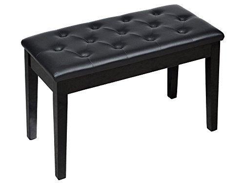 TMSreg Black Ebony Wood Leather Piano Bench Padded Double Duet Keyboard Seat Storage