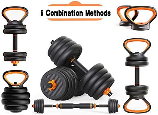 FEIERDUN Free Dumbbells Weights Set Adjustable Barbell Fitness Kettlebells Push Up Stand