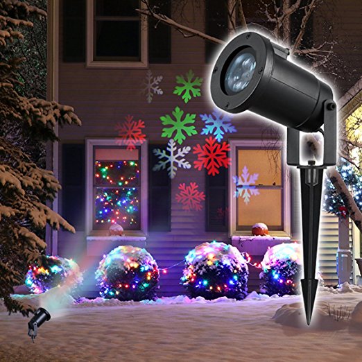 Gemtune Moving Color Snowflakes Lawn LED Flood Projector Light Ceiling Projection Decorative Wall Spot Lights Mood Night Lighting Lamp for Indoor Outdoor Christmas Party Home Garden Landscape