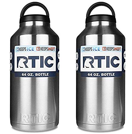 RTIC 64oz Bottle Each (PACK OF 2) .Stainless Steel, Double Wall Vacuum insulated. Air Tight Seal/No Sweat Exterior/18/8 Stainless Steel