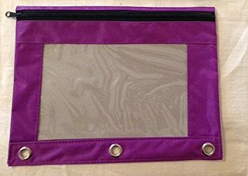 3-Ring Zippered Pencil Pouch Case with Clear Window - Purple