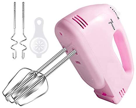 Electric Hand Mixer - Egg Beater Small Whisk Cake Mixer, Double Mixer, Speed adjustment Settings, Plastic Body Stainless Steel Beasters PINK