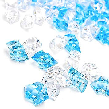Premium Blue Fake Crushed Ice Rocks, 150 PCS Fake Diamonds Plastic Ice Cubes Acrylic Clear Ice Rock Diamond Crystals Fake Ice Cubes Gems for Decoration Wedding Display Vase Fillers by DomeStar